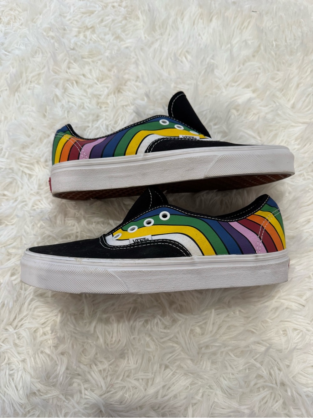 Vans Kids Black Slip-On Sneakers with Rainbow Stripe Detail - Picture 3 of 7
